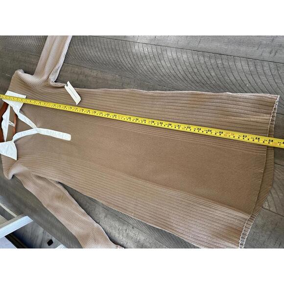 NWT By Anthropologie Ribbed Polo Mini Dress Long Sleeve Tan Women’s size Large - Picture 10 of 12